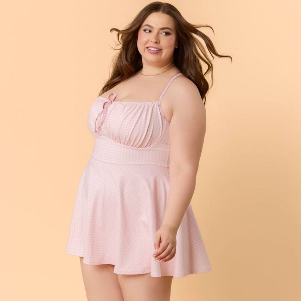 Blogilates -  Women's Tie Front Twirl Dress - Pink Gi Pink Gingham - Picture 3 of 4